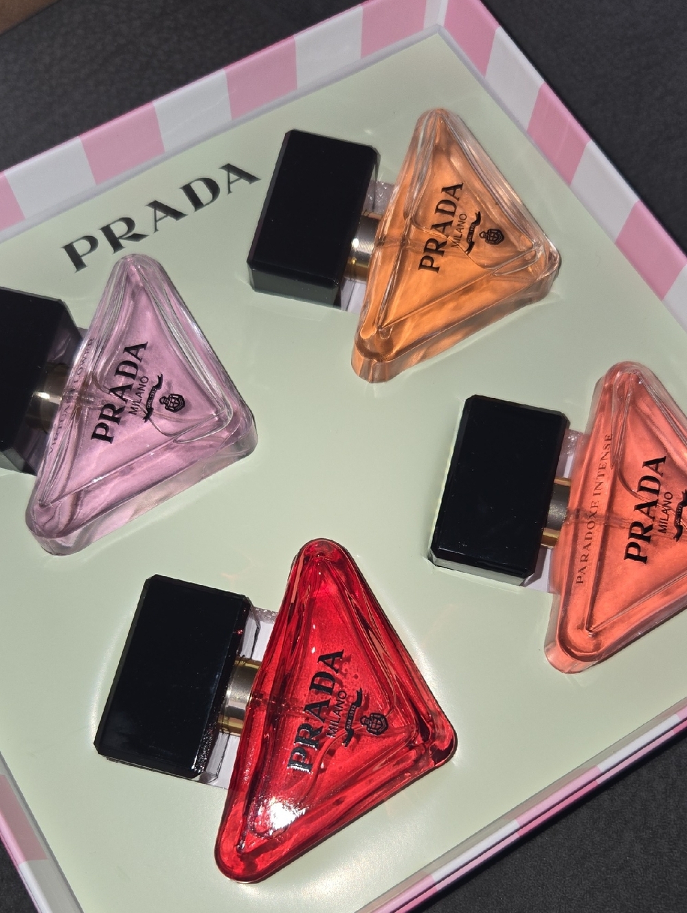 Prada Triangle Mini Perfume Set in Pink, Peach, Orange, Red - Picture 2 of 4